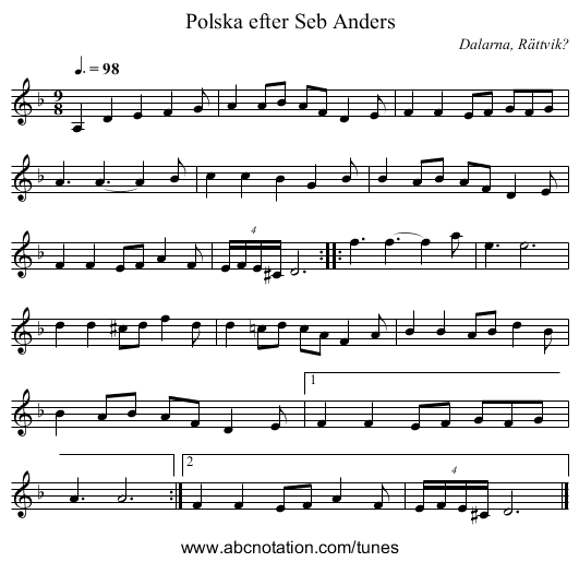 Polska efter Seb Anders - staff notation
