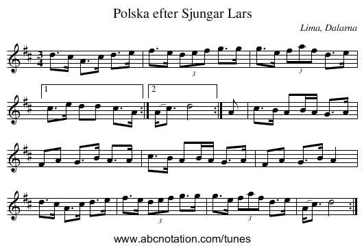 Polska efter Sjungar Lars - staff notation