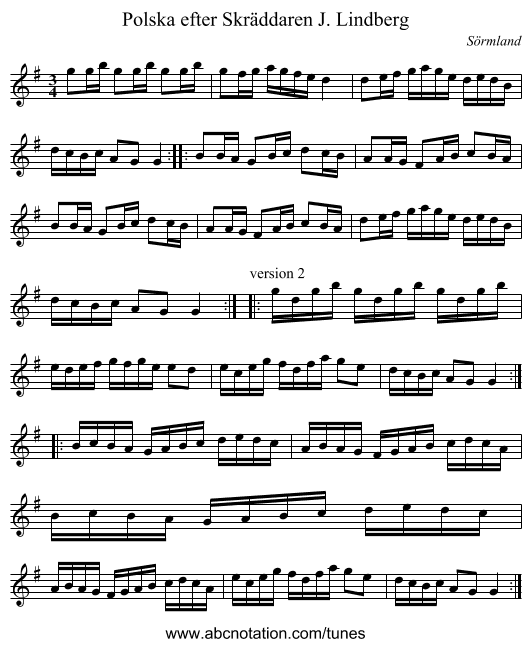 Polska efter Skr&auml;ddaren J. Lindberg - staff notation