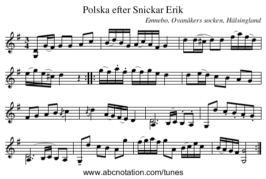 Polska efter Snickar Erik - staff notation