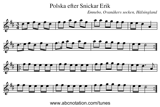Polska efter Snickar Erik - staff notation