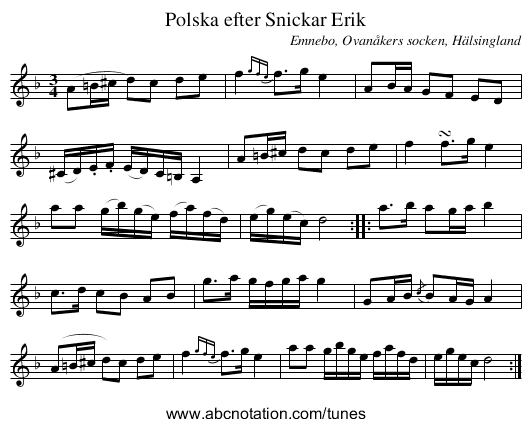 Polska efter Snickar Erik - staff notation