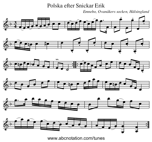 Polska efter Snickar Erik - staff notation