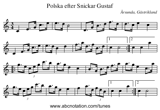 Polska efter Snickar Gustaf - staff notation
