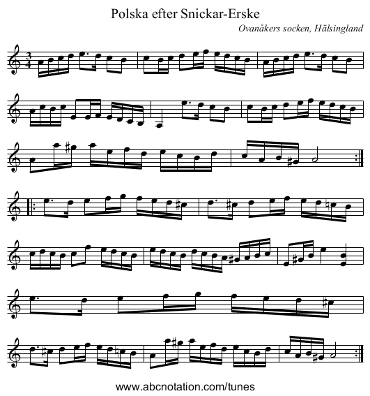 Polska efter Snickar-Erske - staff notation