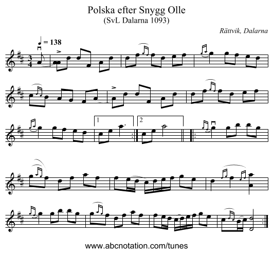 Polska efter Snygg Olle - staff notation