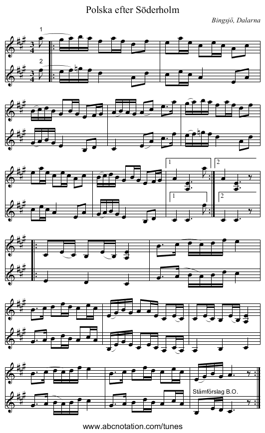 Polska efter Söderholm - staff notation