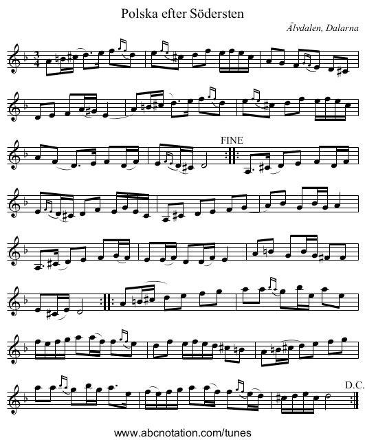 Polska efter Södersten - staff notation
