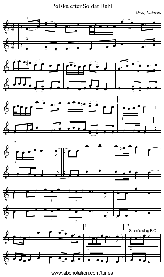 Polska efter Soldat Dahl - staff notation