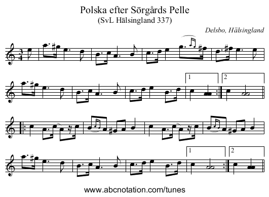 Polska efter Sörgårds Pelle - staff notation