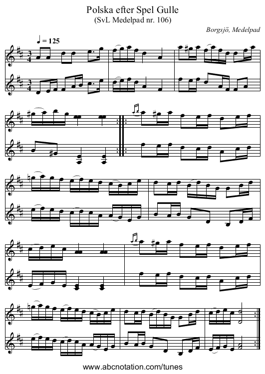 Polska efter Spel Gulle - staff notation