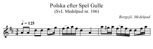 Polska efter Spel Gulle - staff notation