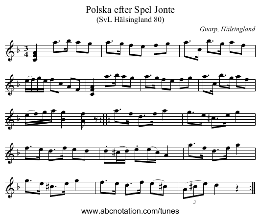Polska efter Spel Jonte - staff notation