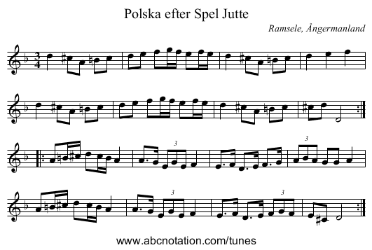 Polska efter Spel Jutte - staff notation