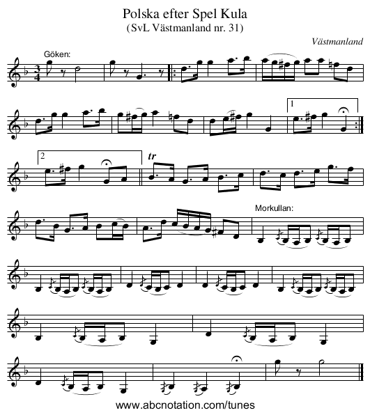 Polska efter Spel Kula - staff notation