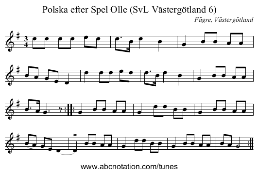 Polska efter Spel Olle (SvL Västergötland 6) - staff notation