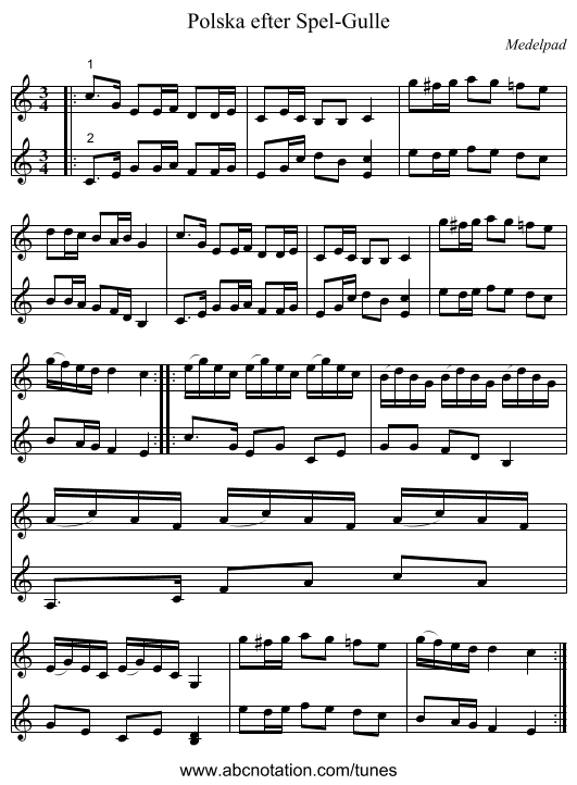 Polska efter Spel-Gulle - staff notation