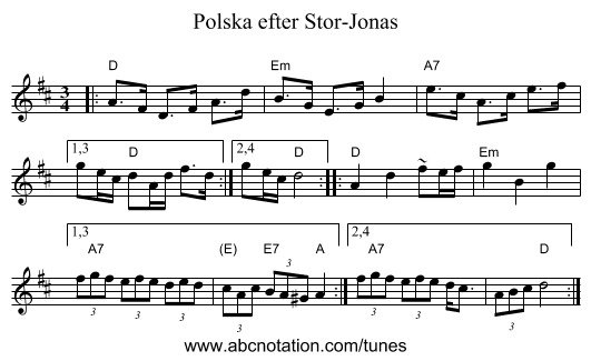 Polska efter Stor-Jonas - staff notation