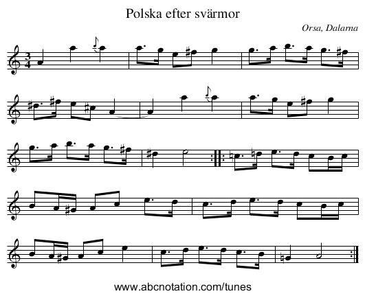 Polska efter svärmor - staff notation