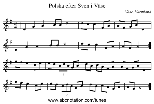 Polska efter Sven i Väse - staff notation