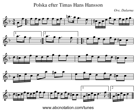 Polska efter Timas Hans Hansson - staff notation
