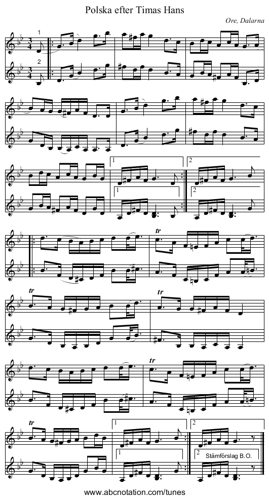 Polska efter Timas Hans - staff notation