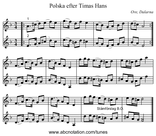 Polska efter Timas Hans - staff notation