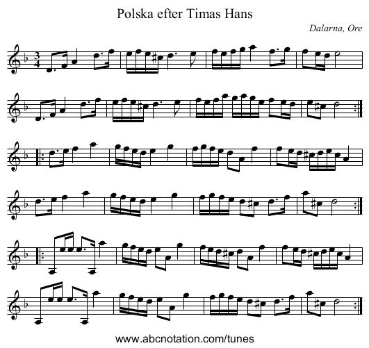 Polska efter Timas Hans - staff notation