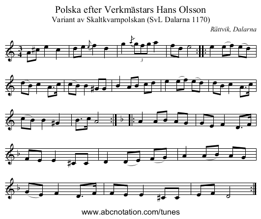 Polska efter Verkmästars Hans Olsson - staff notation