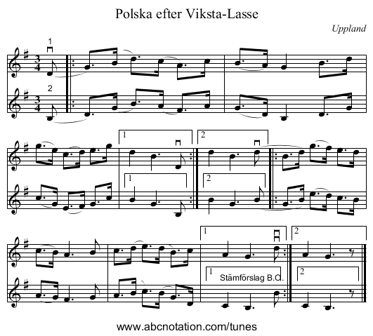 Polska efter Viksta-Lasse - staff notation