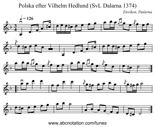 Polska efter Vilhelm Hedlund (SvL Dalarna 1374) - staff notation