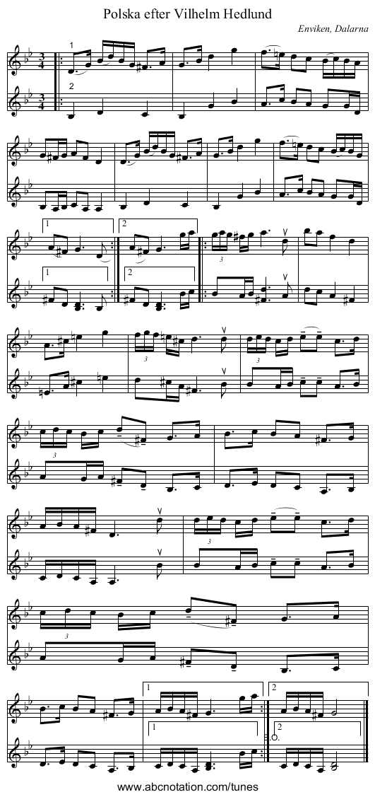 Polska efter Vilhelm Hedlund - staff notation