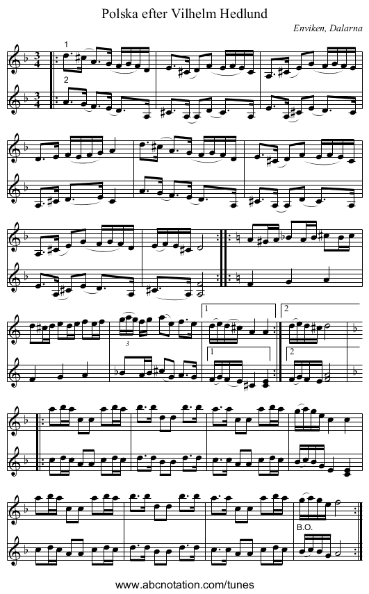 Polska efter Vilhelm Hedlund - staff notation