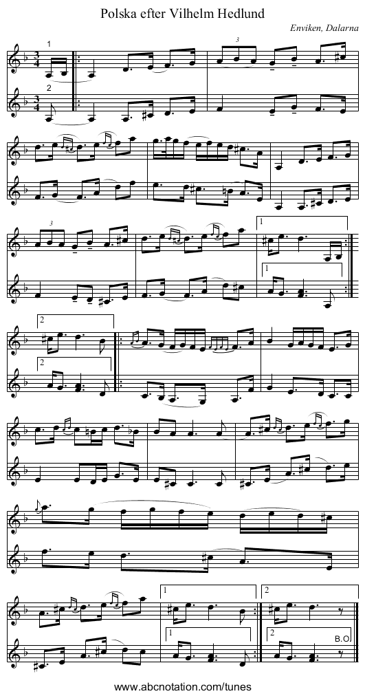 Polska efter Vilhelm Hedlund - staff notation