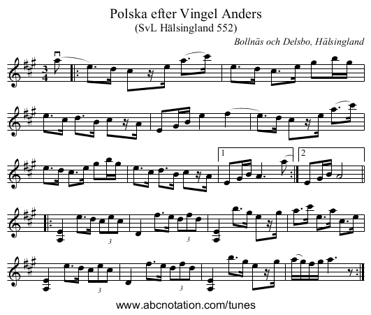 Polska efter Vingel Anders - staff notation