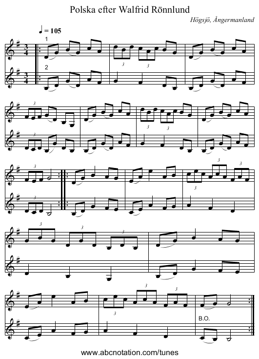 Polska efter Walfrid Rönnlund - staff notation