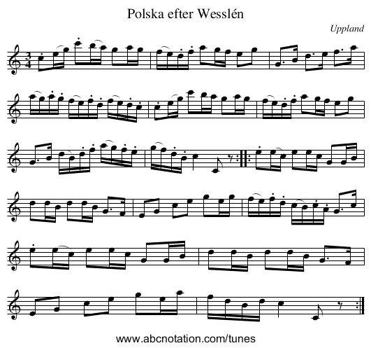 Polska efter Wesslén - staff notation