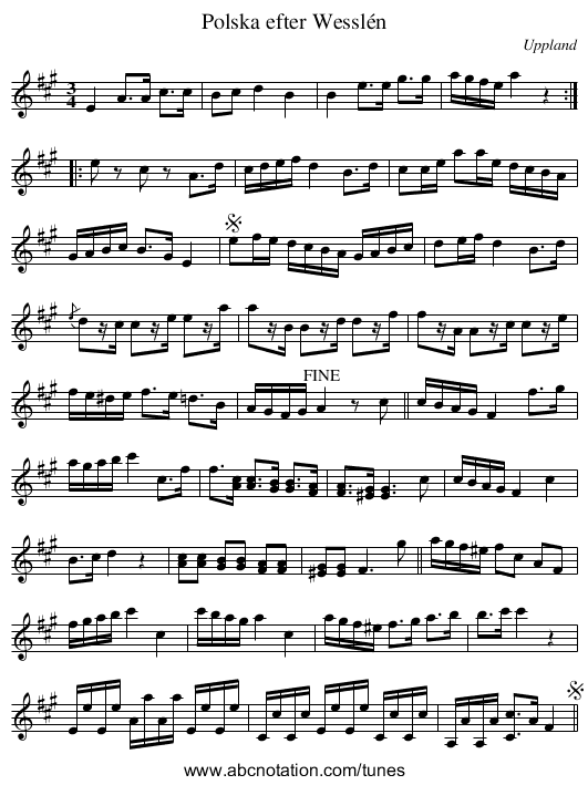 Polska efter Wesslén - staff notation