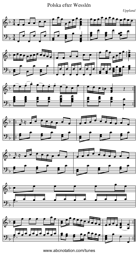 Polska efter Wesslén - staff notation