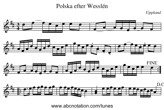 Polska efter Wesslén - staff notation