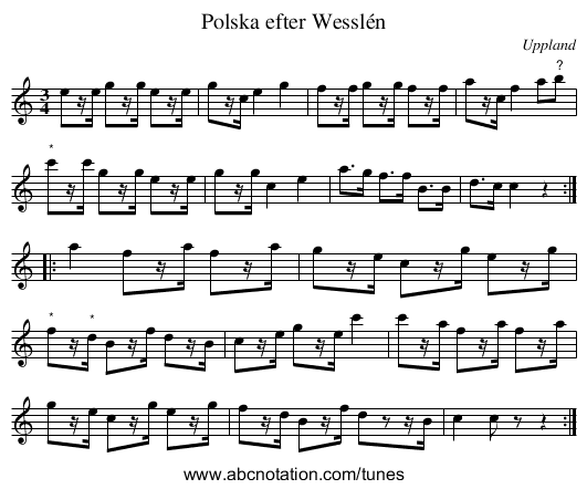 Polska efter Wesslén - staff notation