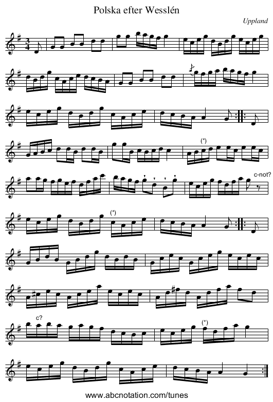 Polska efter Wesslén - staff notation
