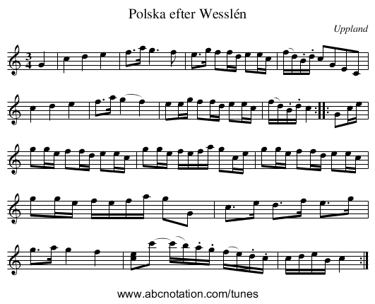 Polska efter Wesslén - staff notation