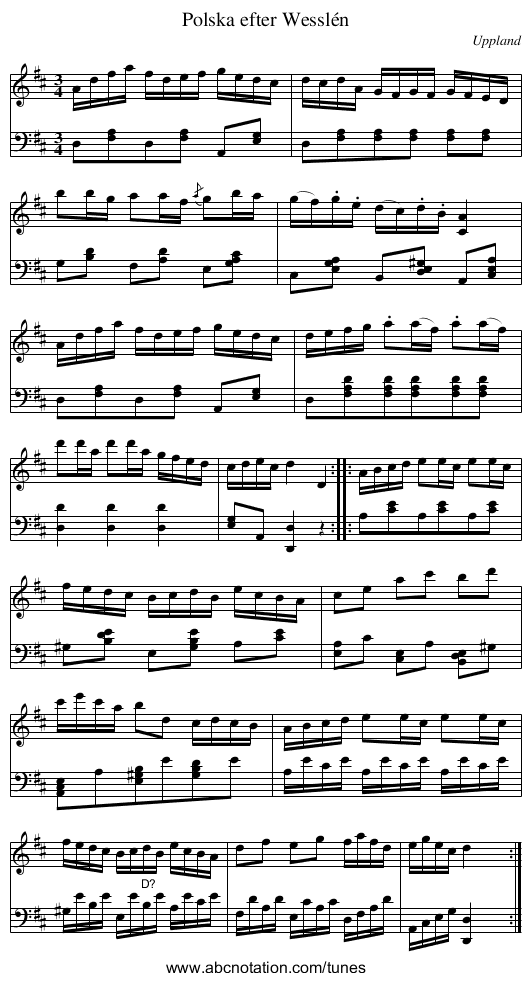 Polska efter Wesslén - staff notation