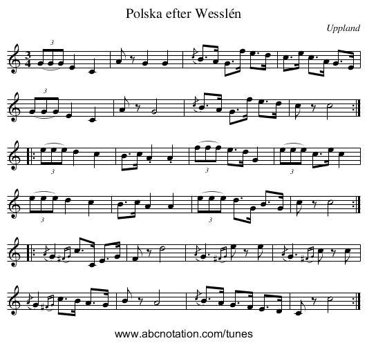 Polska efter Wesslén - staff notation