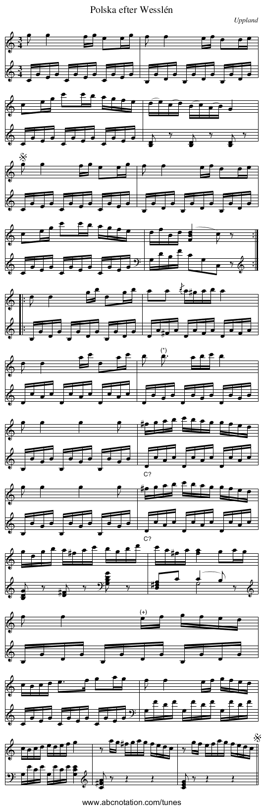 Polska efter Wesslén - staff notation