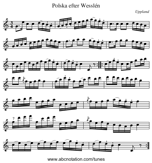 Polska efter Wesslén - staff notation