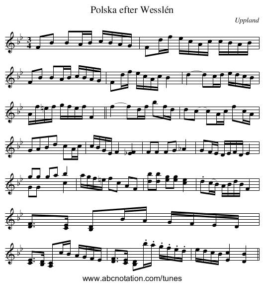 Polska efter Wesslén - staff notation