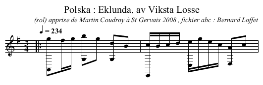Polska : Eklunda, av Viksta Losse - staff notation