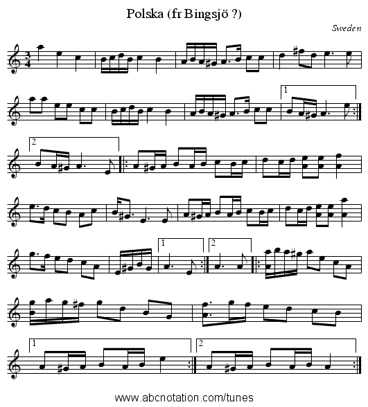 Polska (fr Bingsj&ouml; ?) - staff notation